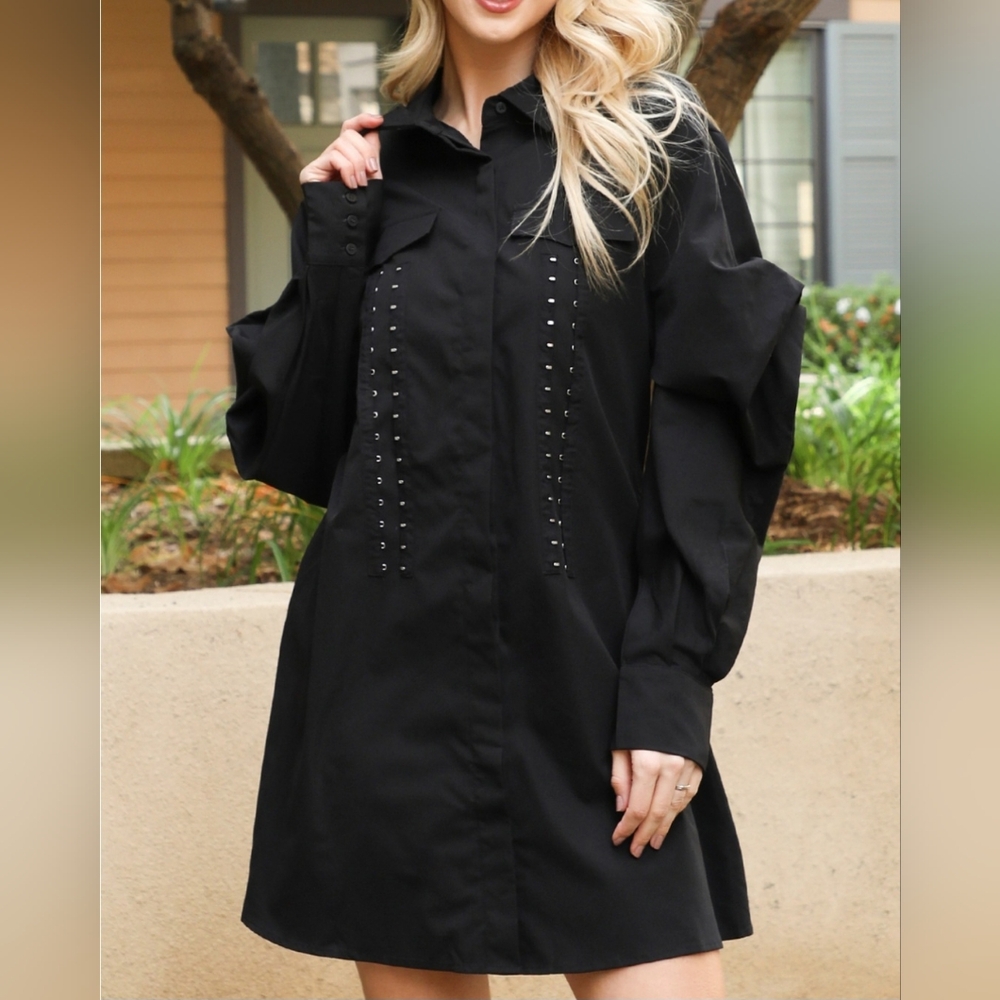 #28993 🛑S,M,L Long Sleeve Button Down Collared Dress
